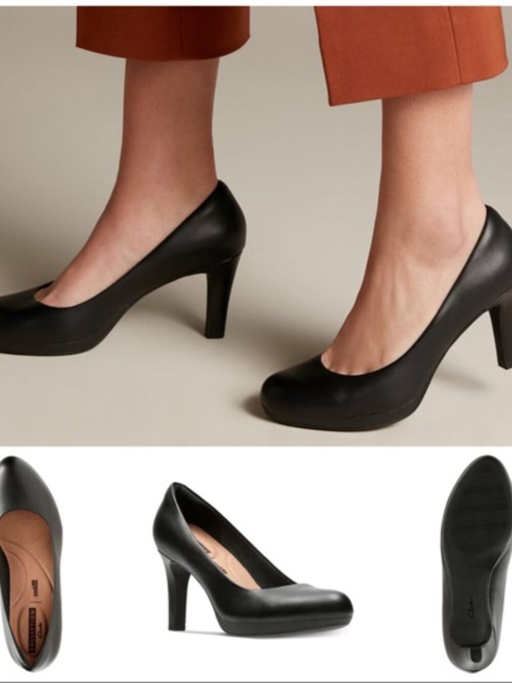 Black Leather Pump | Women's 8.5 | 3" Heel | Ortholite |Clarks Adriel Viola New